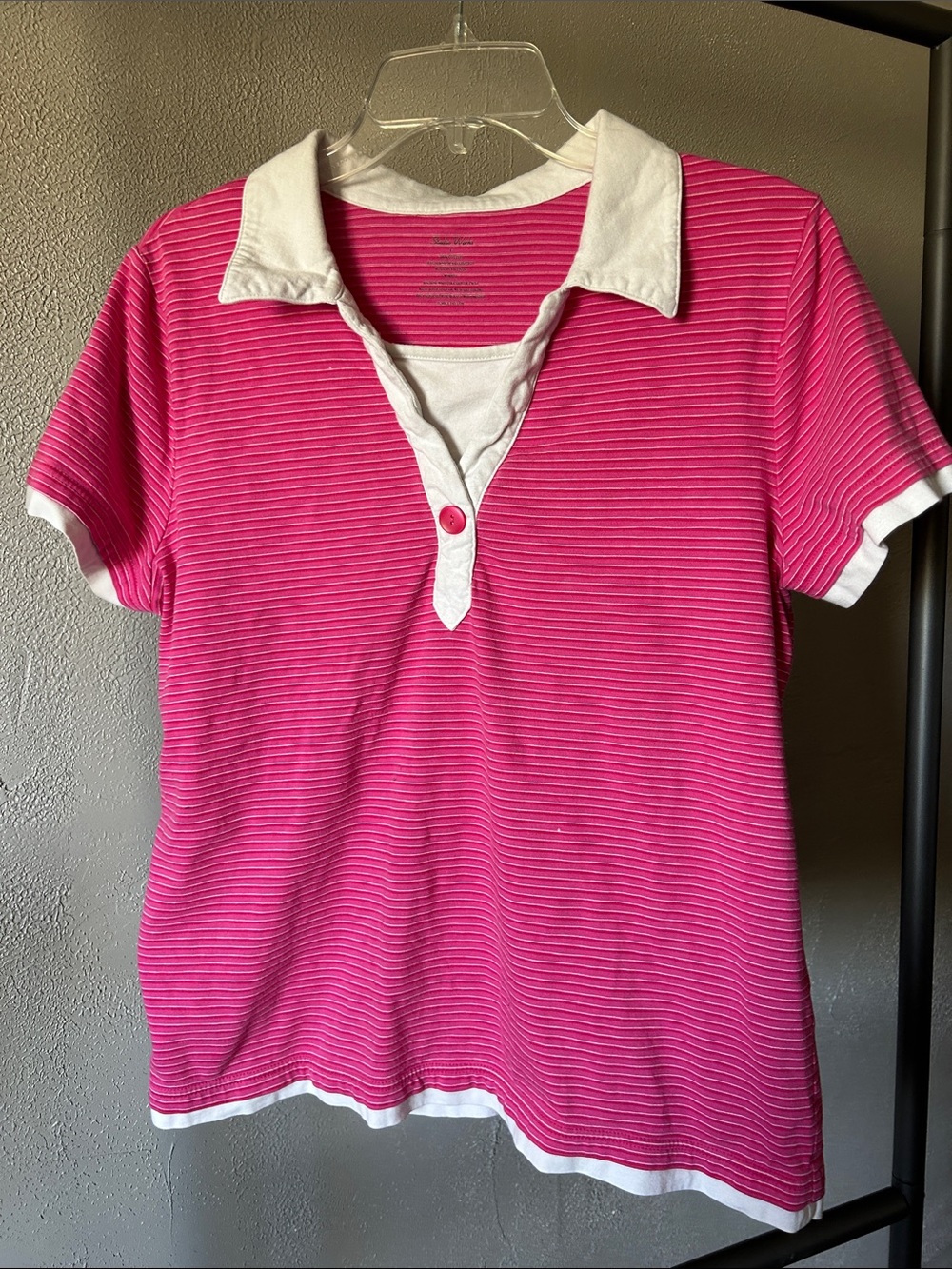 Studio Works y2k Pink Striped Polo with White Trim
